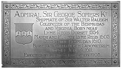 Plaque to commemorate Sir George Somers