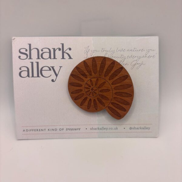 Ammonite wooden brooch