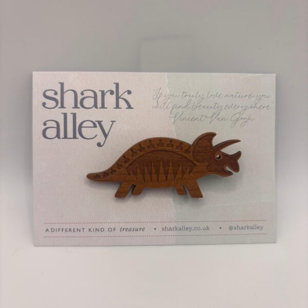 Triceratops wooden brooch